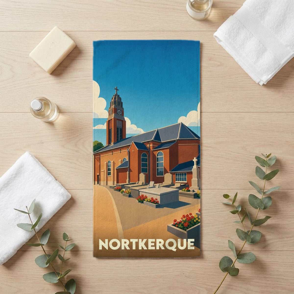Serviette de bain 30 cm x 60 cm souvenir de Nortkerque
