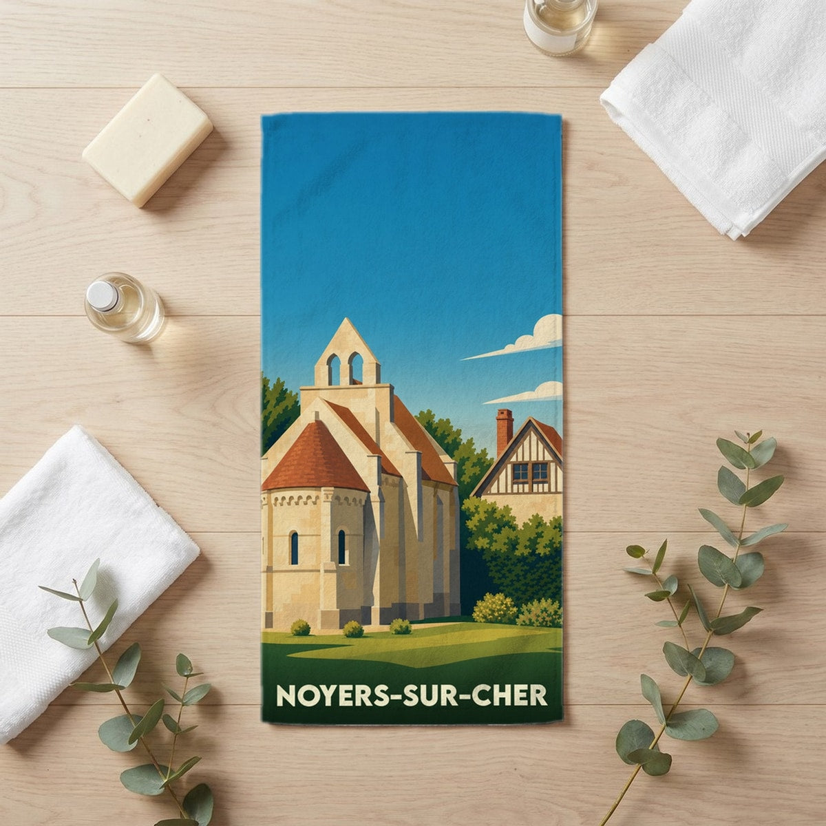 Serviette de bain 30 cm x 60 cm souvenir de Noyers-sur-Cher
