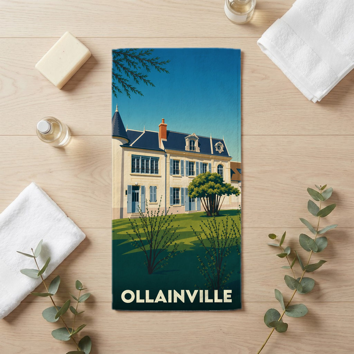 Serviette de bain 30 cm x 60 cm souvenir de Ollainville