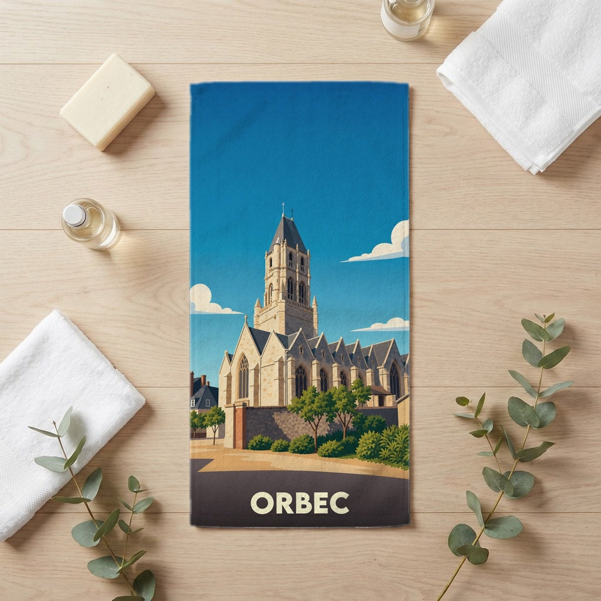 Serviette de bain 30 cm x 60 cm souvenir de Orbec