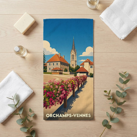 Serviette de bain 30 cm x 60 cm souvenir de Orchamps-Vennes