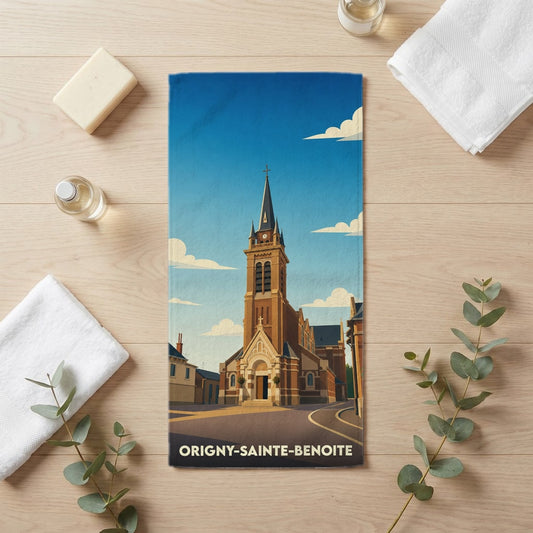 Serviette de bain 30 cm x 60 cm souvenir de Origny-Sainte-Benoite