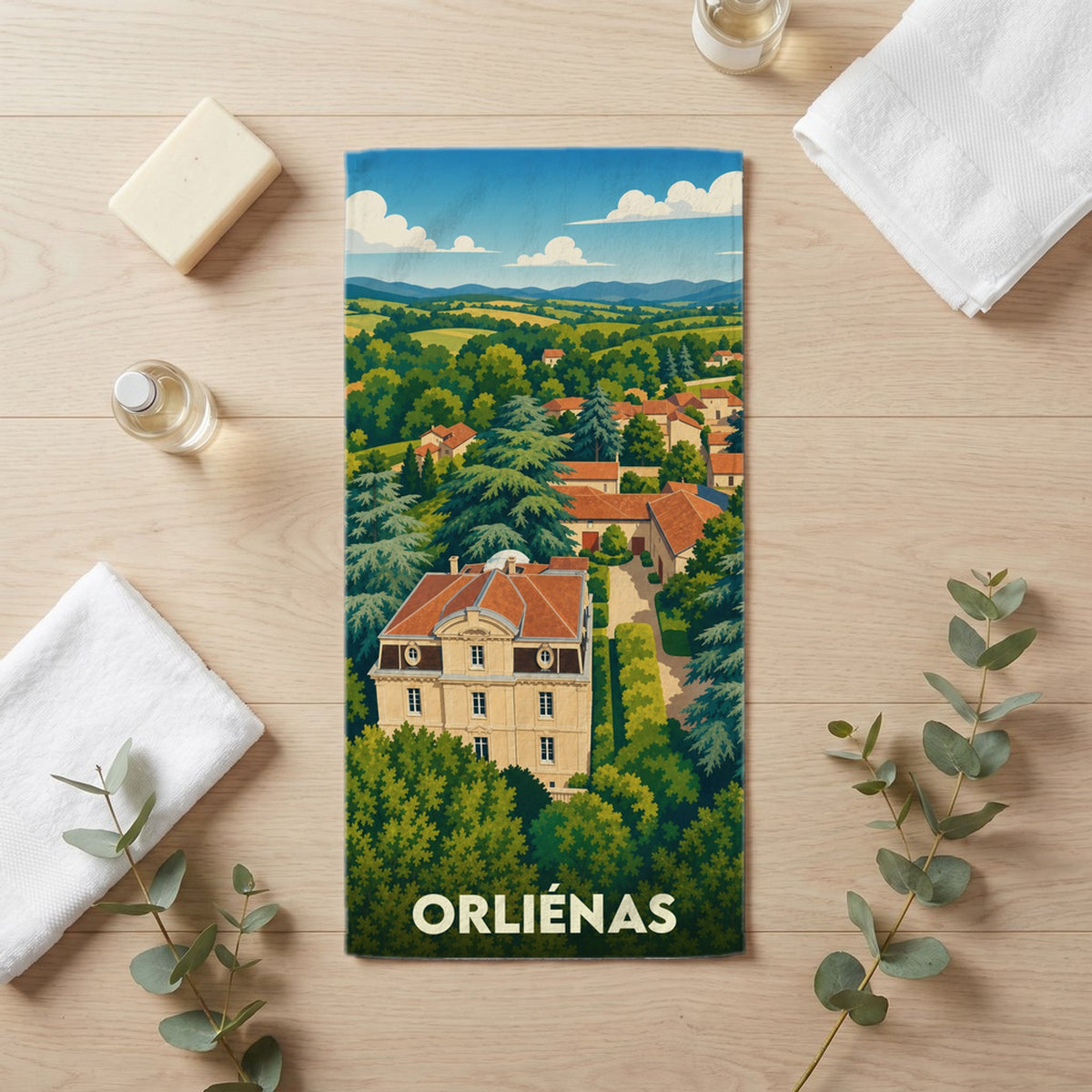 Serviette de bain 30 cm x 60 cm souvenir de Orliénas