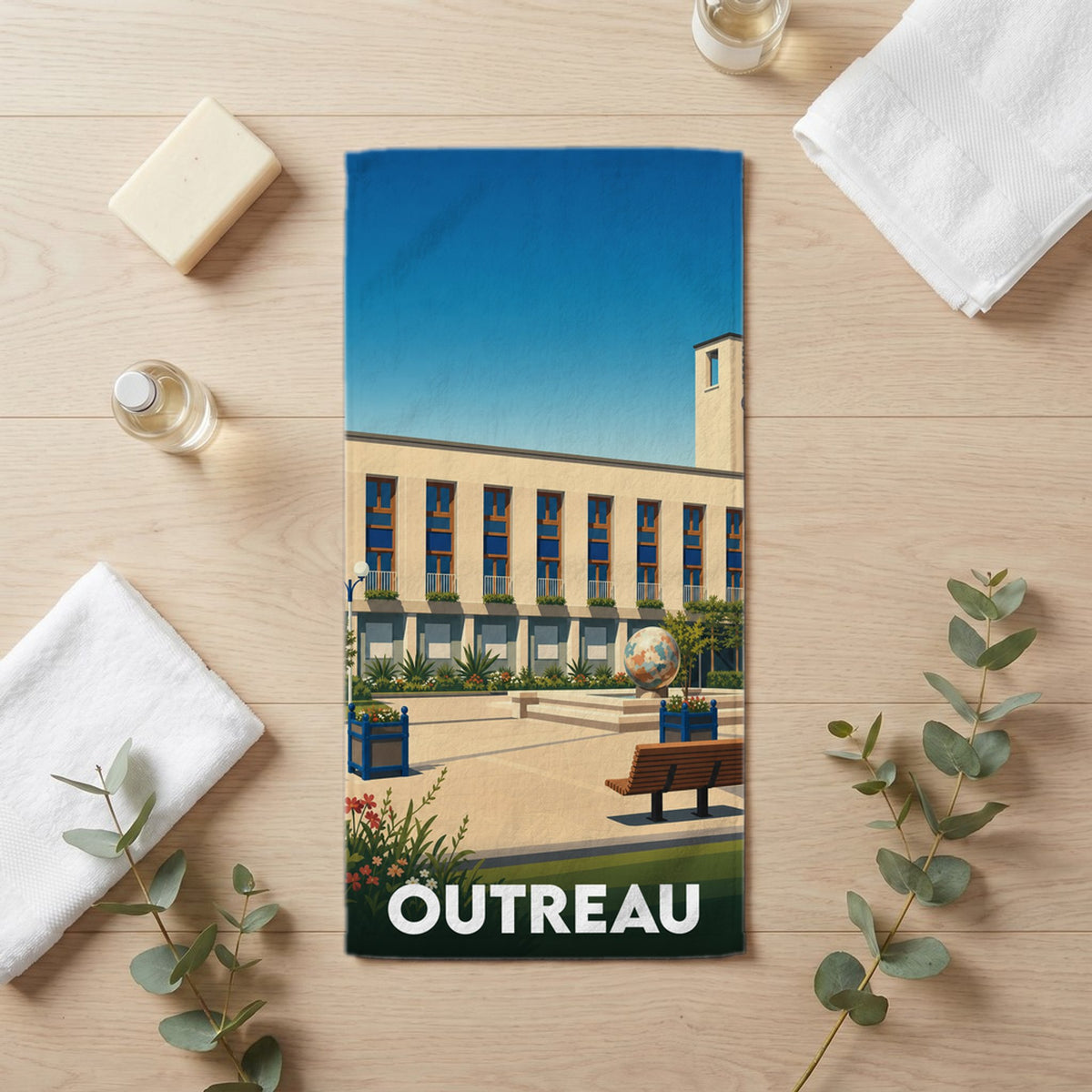 Serviette de bain 30 cm x 60 cm souvenir de Outreau
