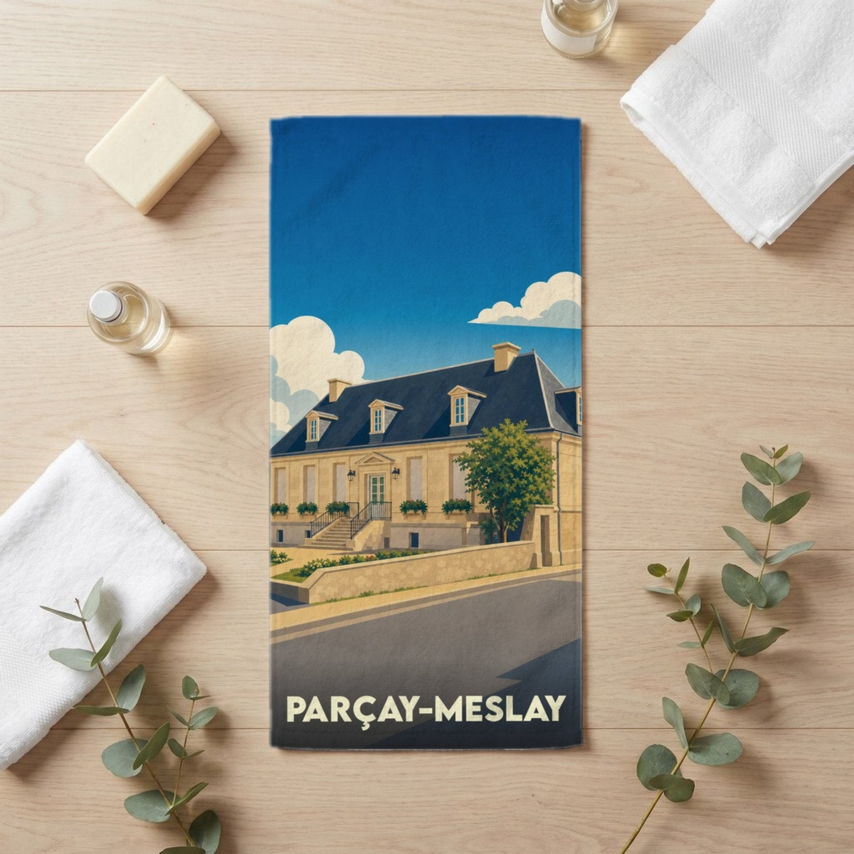 Serviette de bain 30 cm x 60 cm souvenir de Parçay-Meslay
