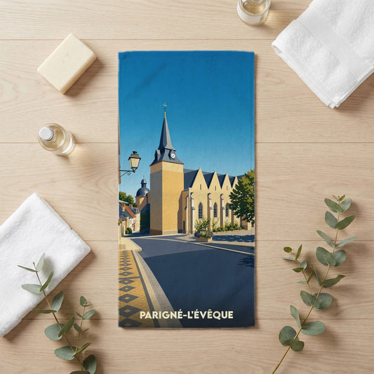 Serviette de bain 30 cm x 60 cm souvenir de Parigné-l'Évêque