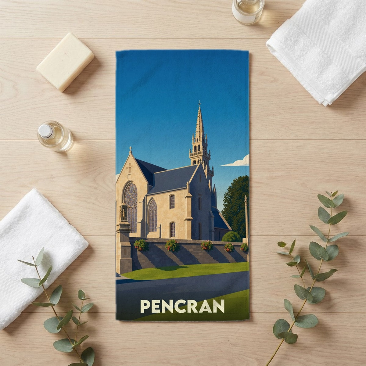 Serviette de bain 30 cm x 60 cm souvenir de Pencran