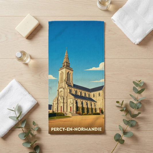 Serviette de bain 30 cm x 60 cm souvenir de Percy-en-Normandie