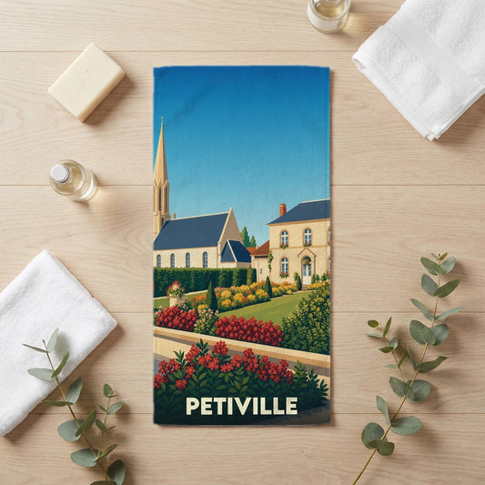 Serviette de bain 30 cm x 60 cm souvenir de Petiville