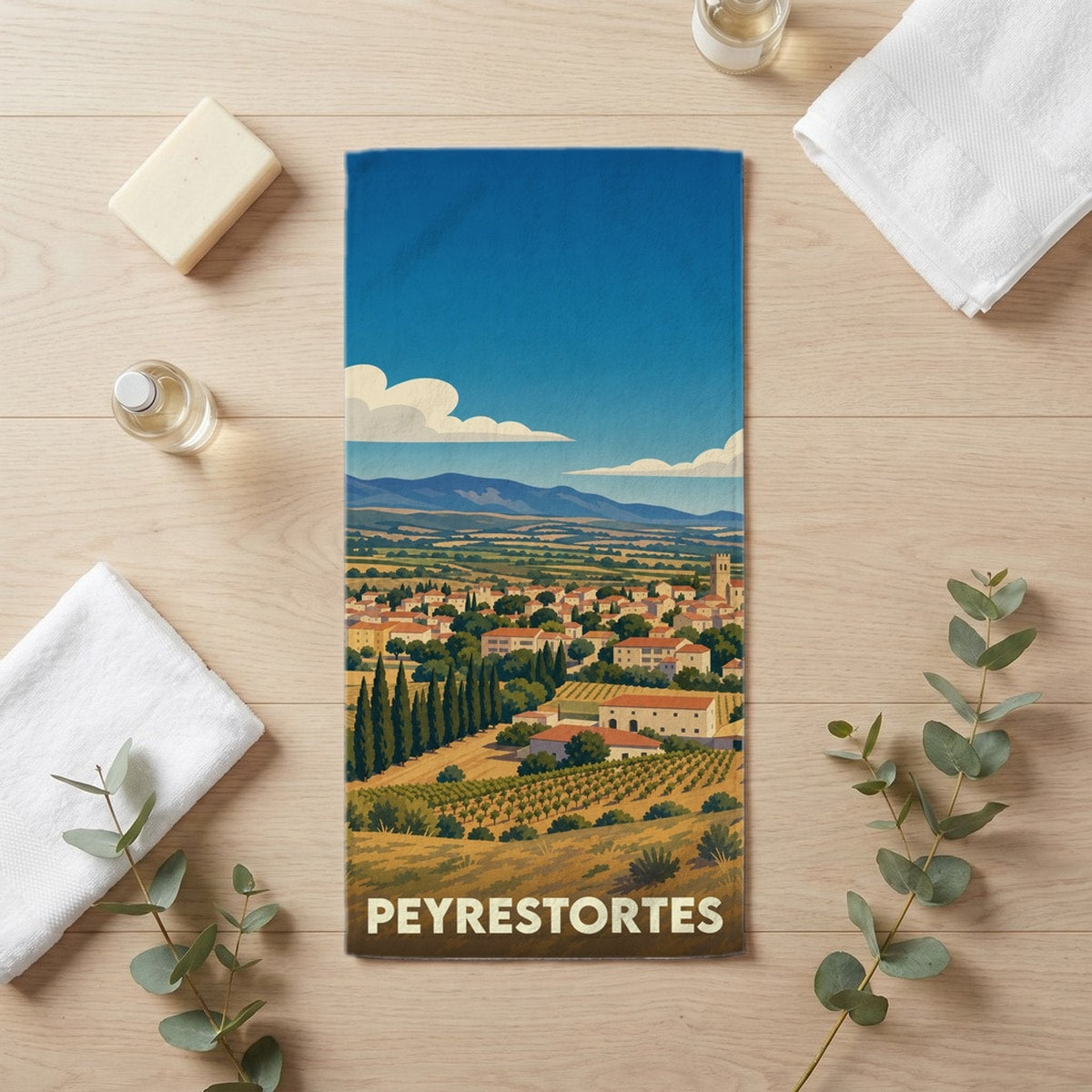Serviette de bain 30 cm x 60 cm souvenir de Peyrestortes