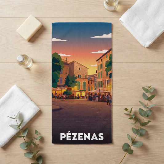 Serviette de bain 30 cm x 60 cm souvenir de Pézenas