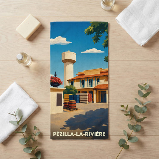 Serviette de bain 30 cm x 60 cm souvenir de Pézilla-la-Rivière