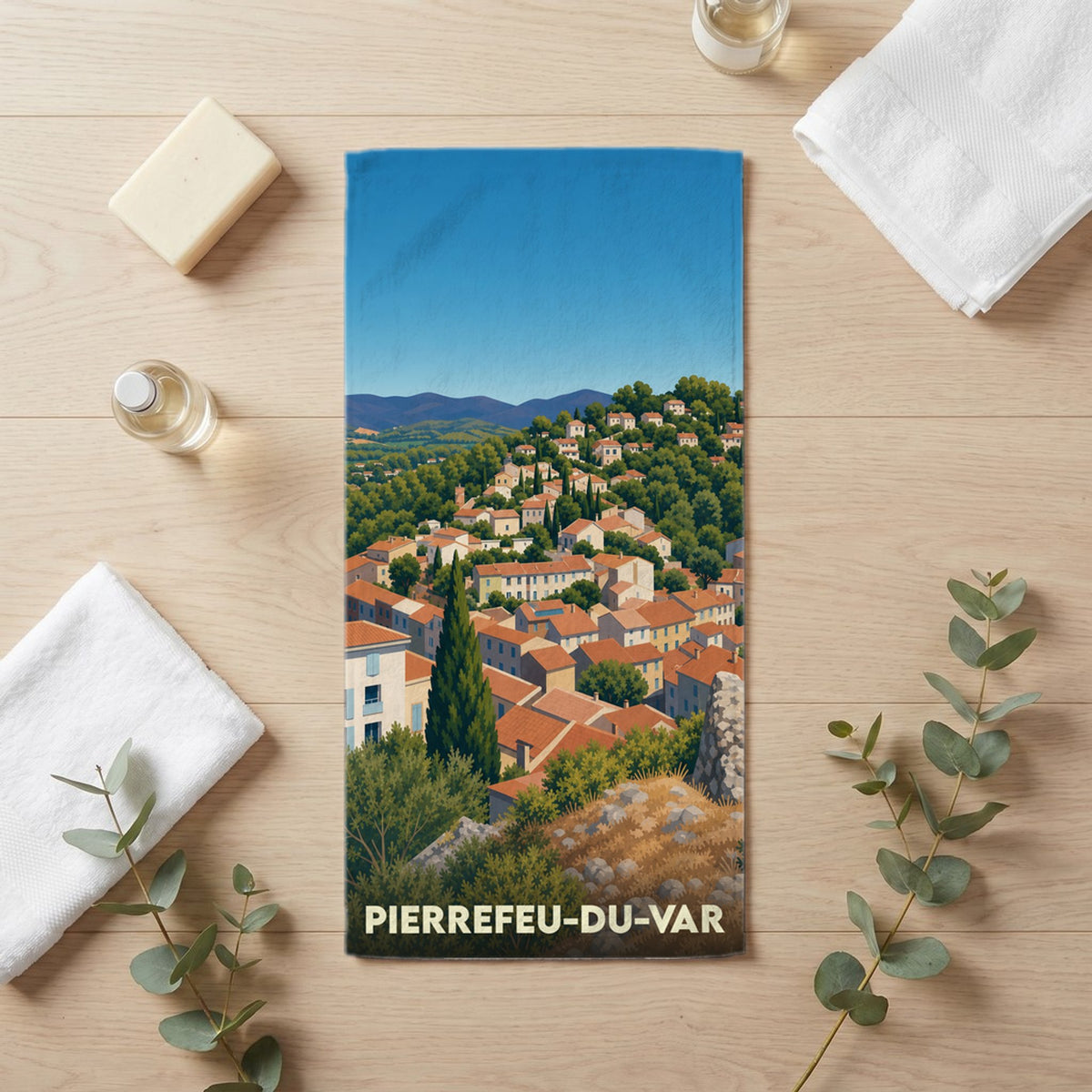 Serviette de bain 30 cm x 60 cm souvenir de Pierrefeu-du-Var