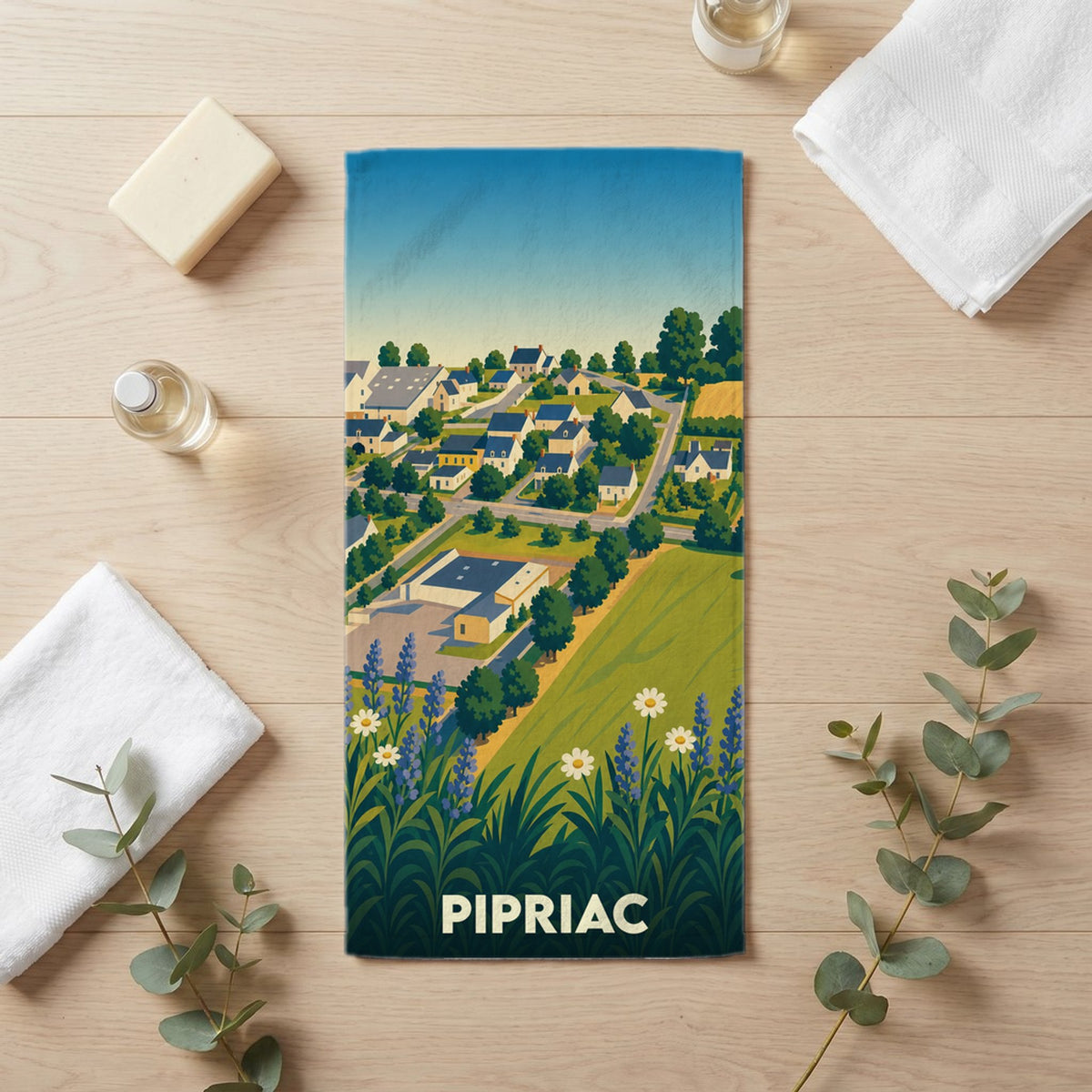 Serviette de bain 30 cm x 60 cm souvenir de Pipriac
