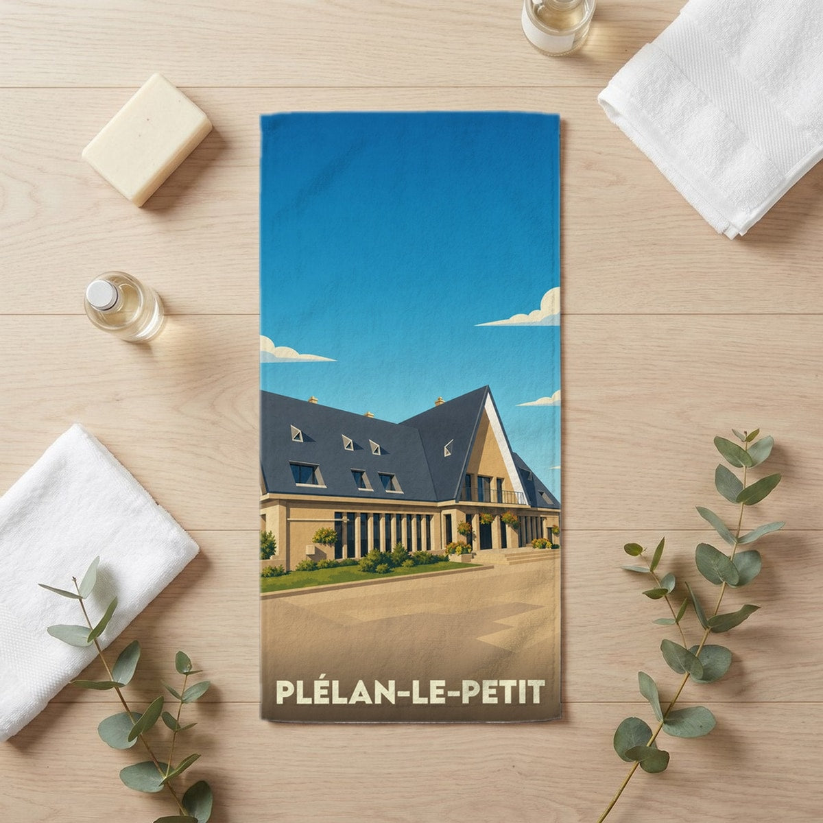 Serviette de bain 30 cm x 60 cm souvenir de Plélan-le-Petit