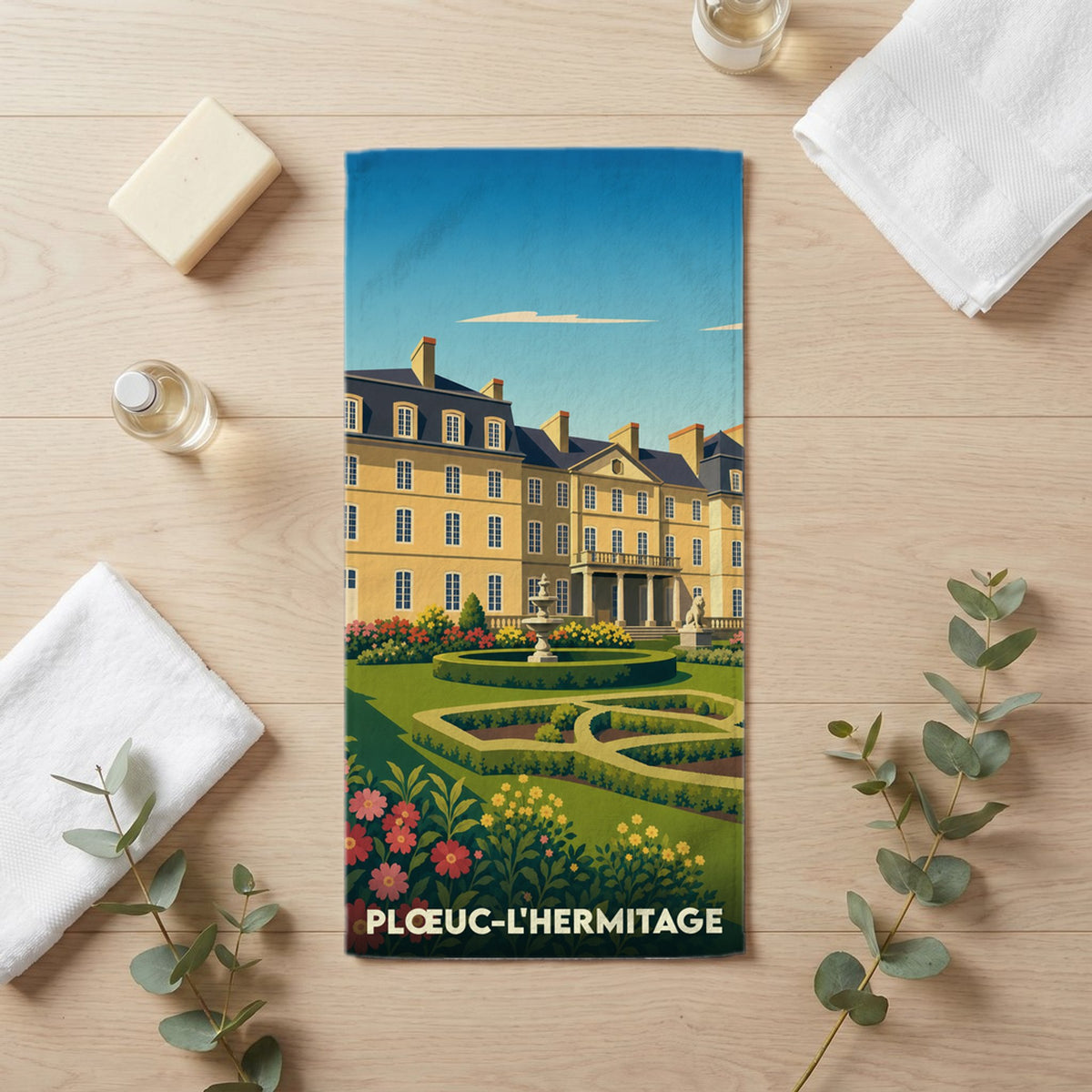 Serviette de bain 30 cm x 60 cm souvenir de Plœuc-L'Hermitage