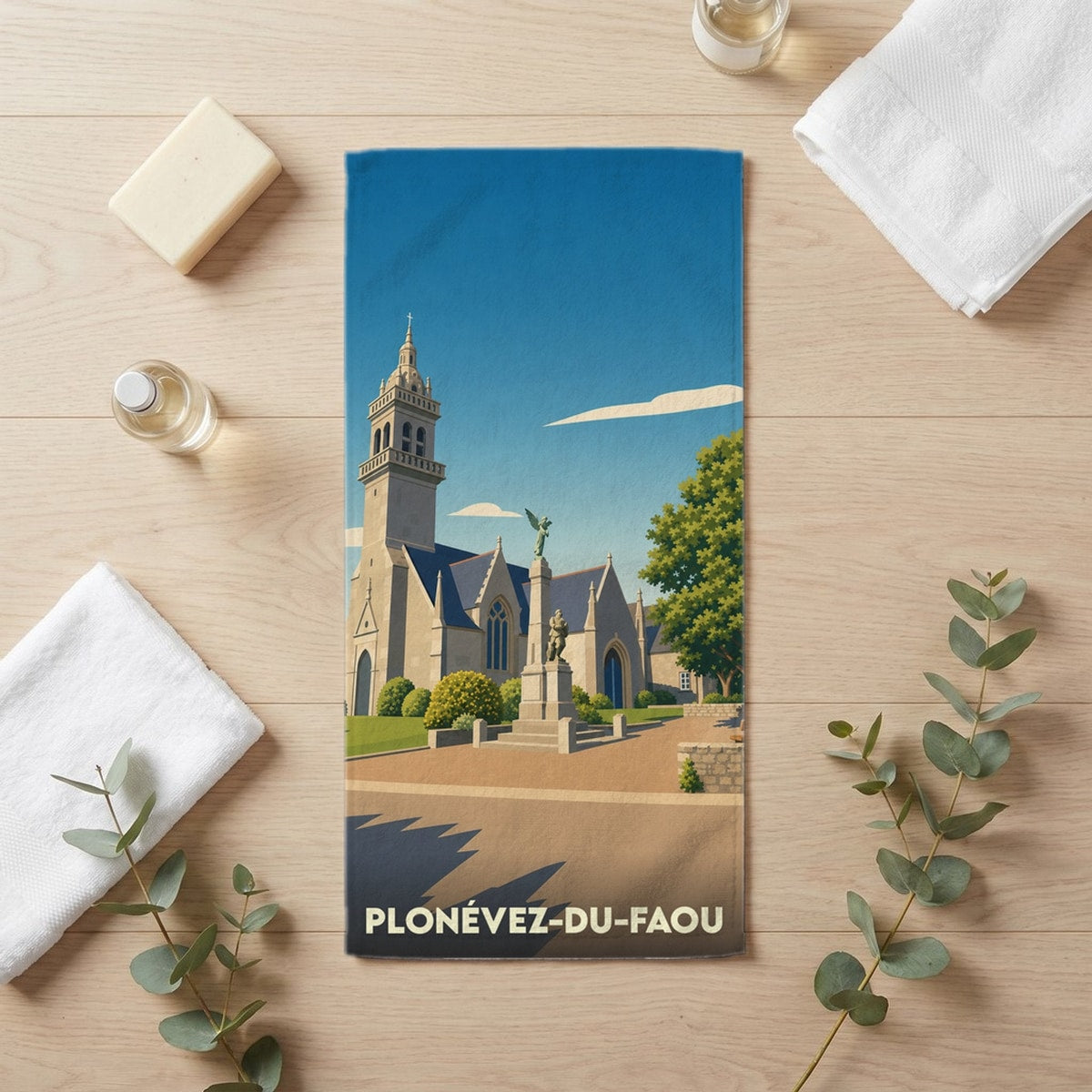 Serviette de bain 30 cm x 60 cm souvenir de Plonévez-du-Faou
