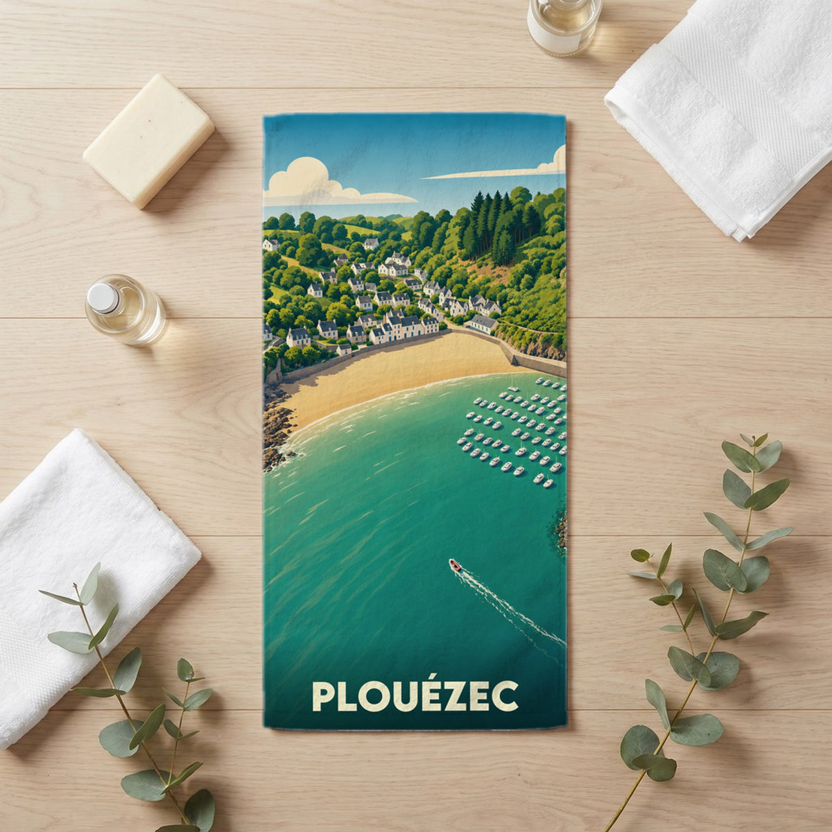 Serviette de bain 30 cm x 60 cm souvenir de Plouézec