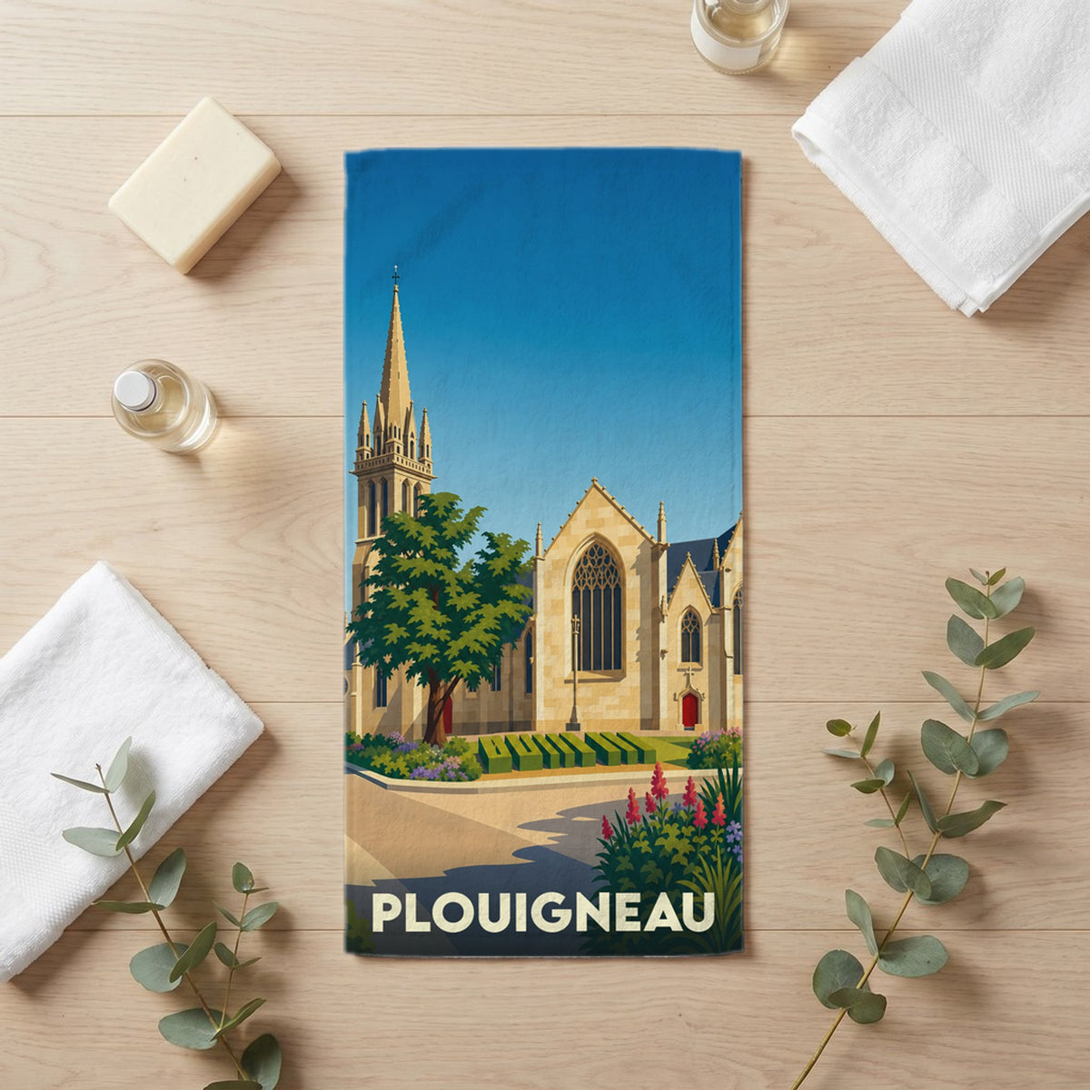 Serviette de bain 30 cm x 60 cm souvenir de Plouigneau