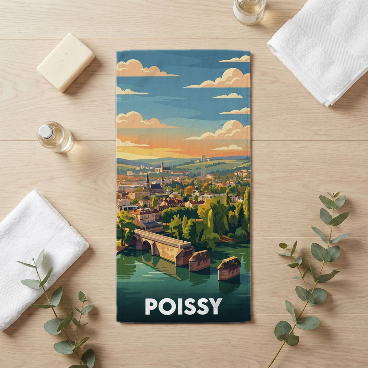 Serviette de bain 30 cm x 60 cm souvenir de Poissy