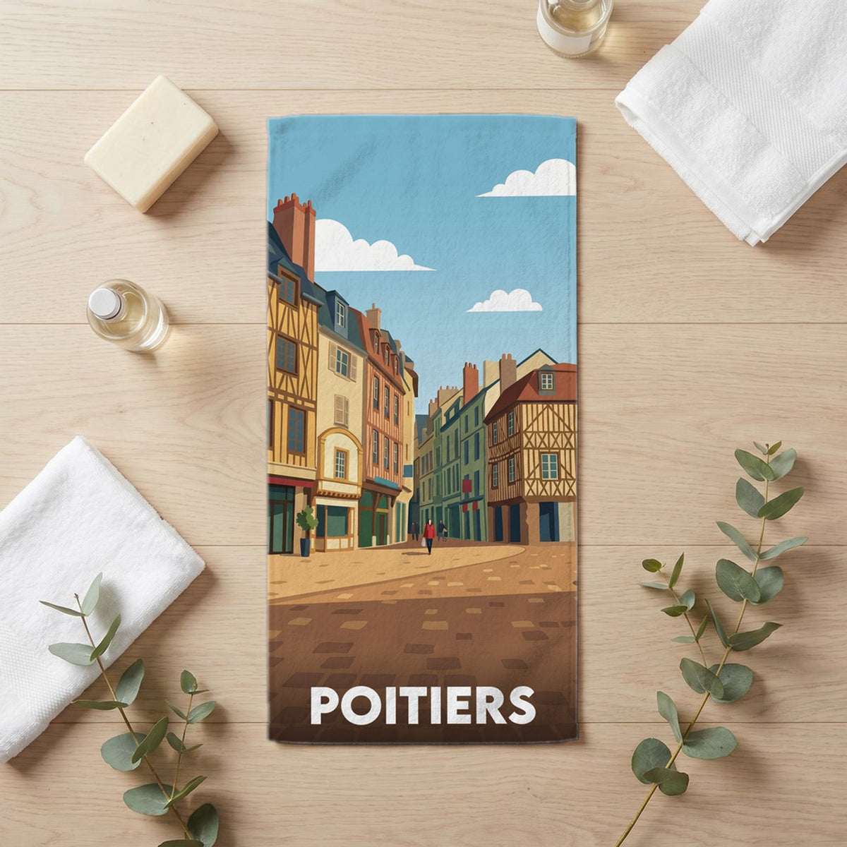 Serviette de bain 30 cm x 60 cm souvenir de Poitiers