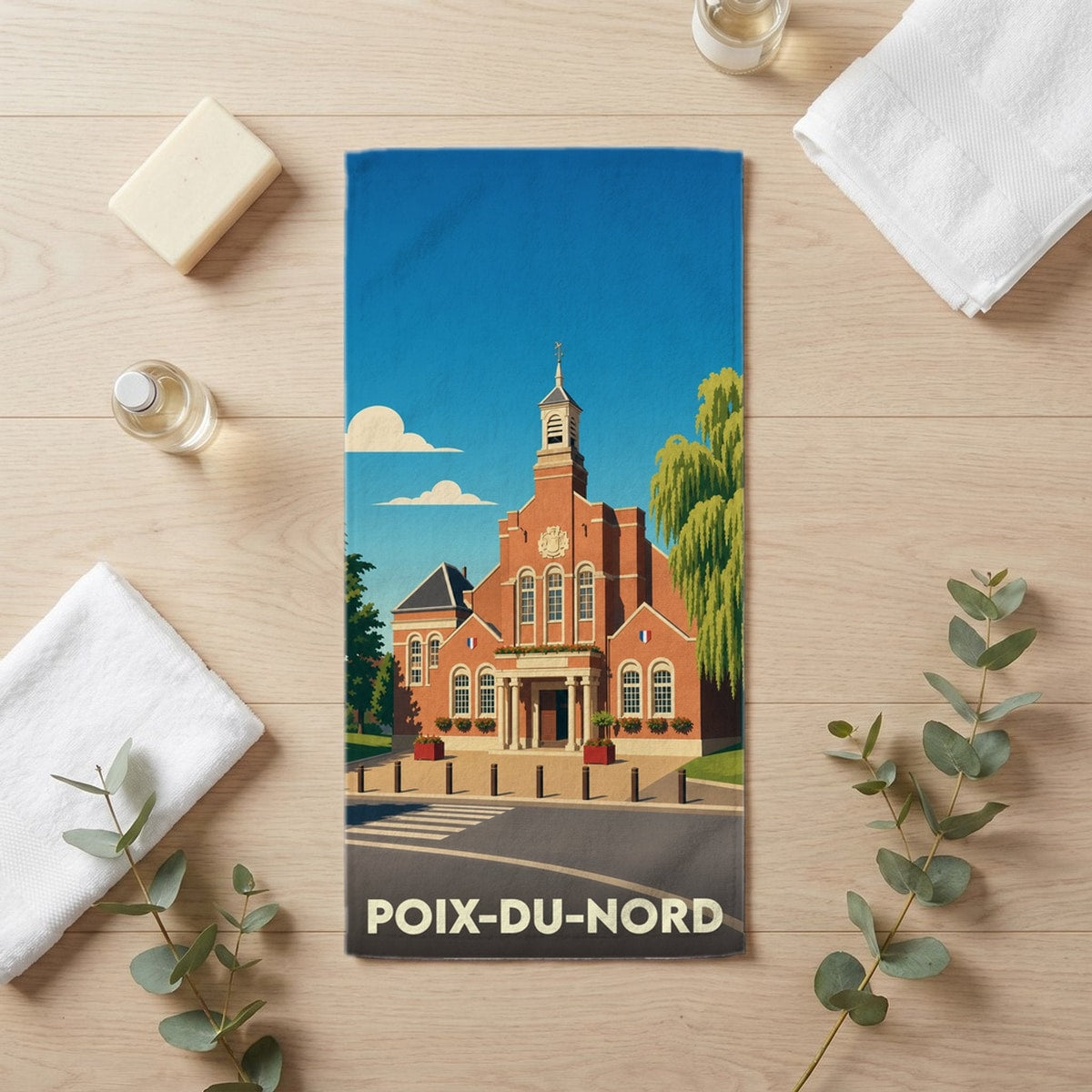 Serviette de bain 30 cm x 60 cm souvenir de Poix-du-Nord