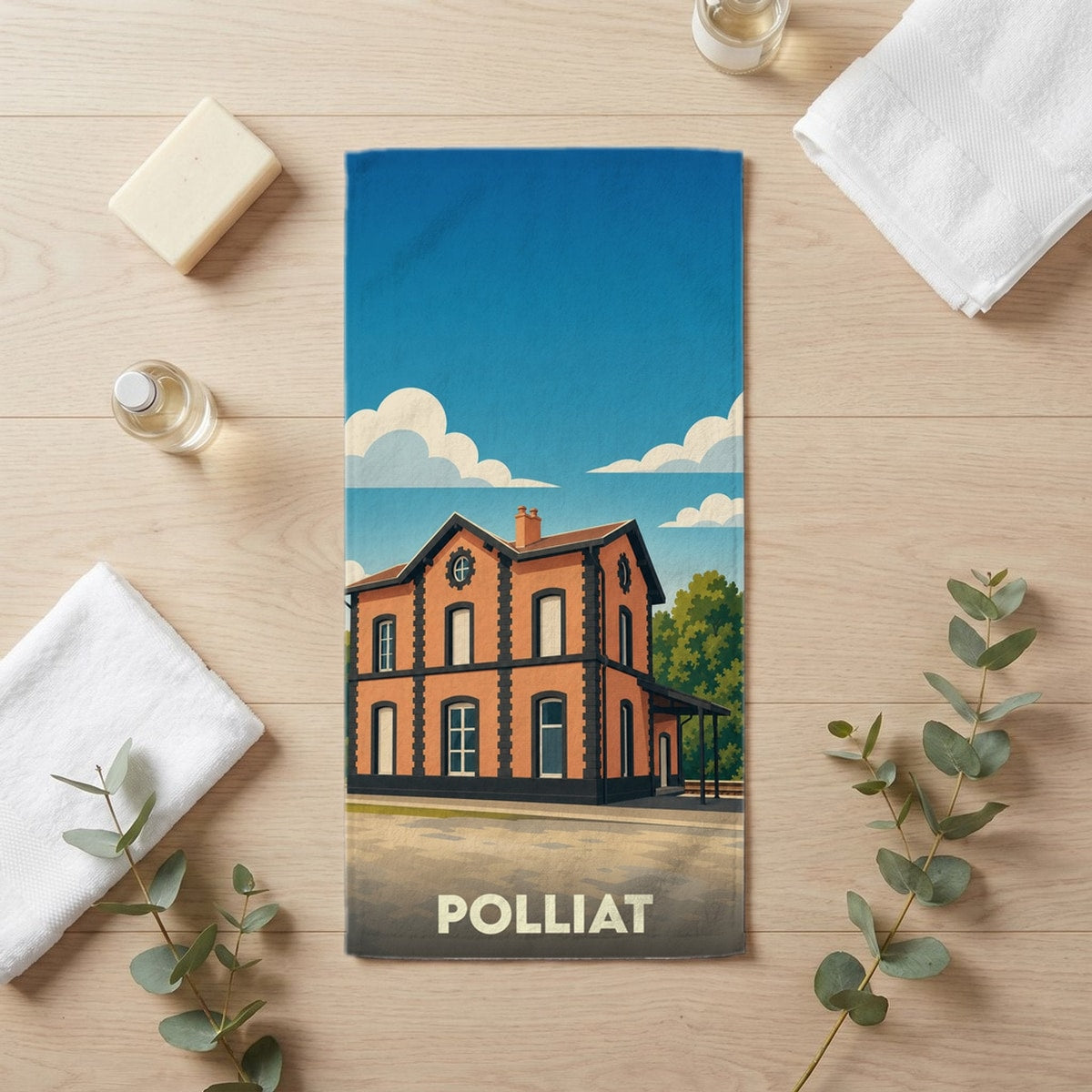 Serviette de bain 30 cm x 60 cm souvenir de Polliat