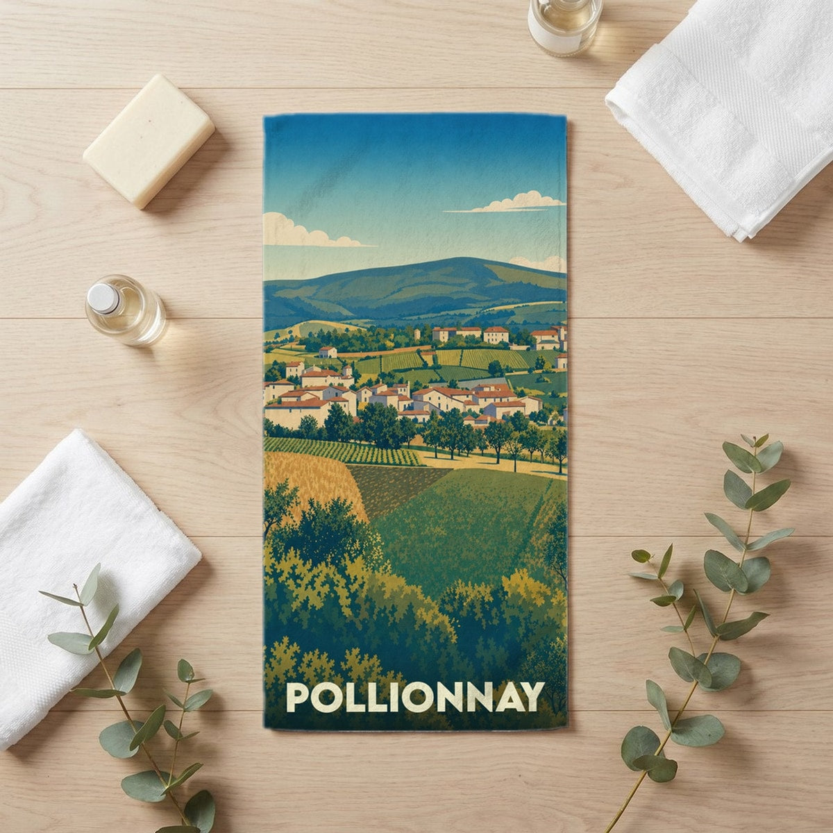 Serviette de bain 30 cm x 60 cm souvenir de Pollionnay