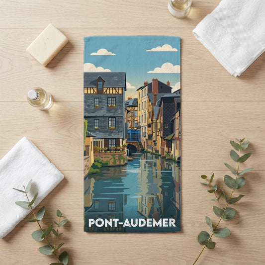 Serviette de bain 30 cm x 60 cm souvenir de Pont-Audemer