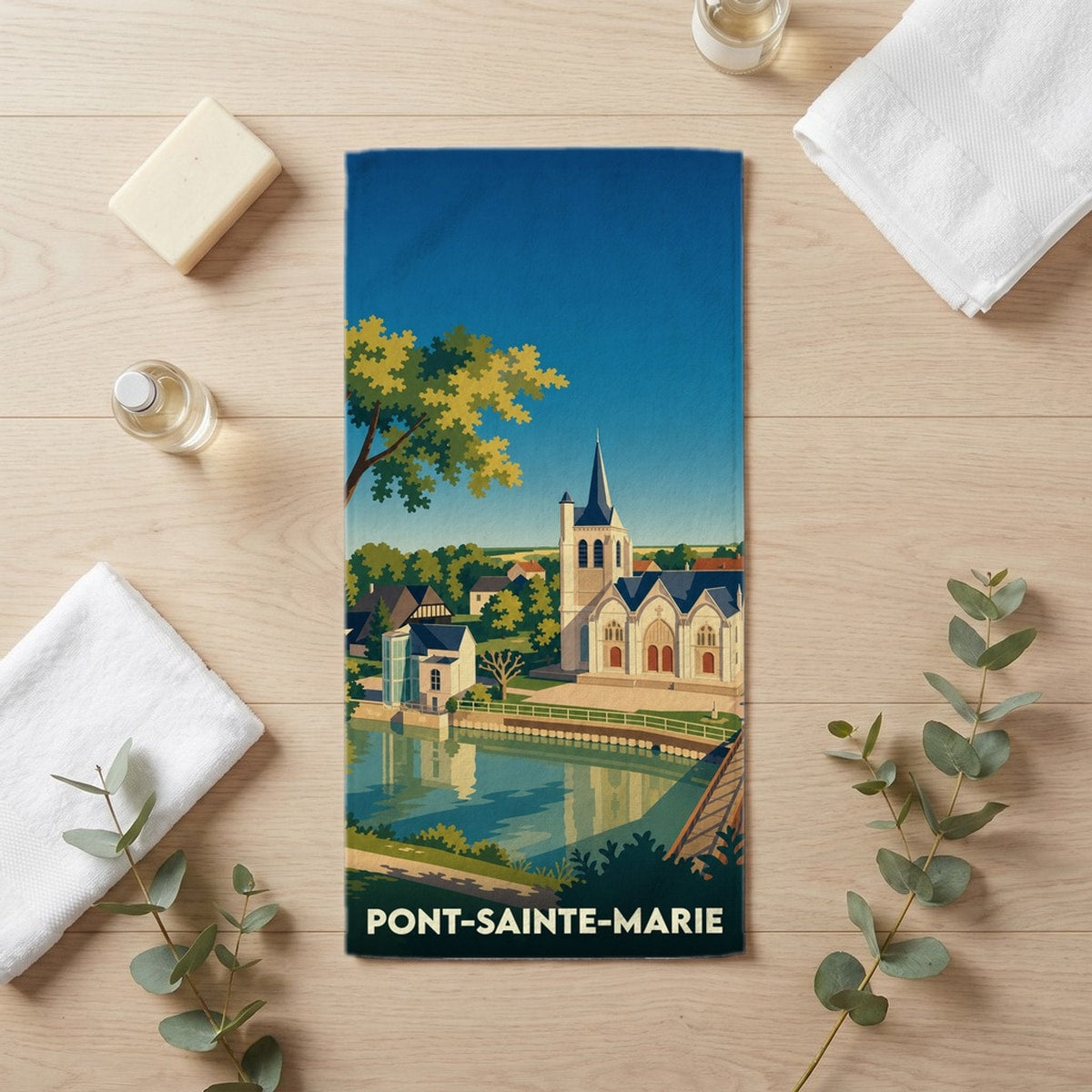 Serviette de bain 30 cm x 60 cm souvenir de Pont-Sainte-Marie
