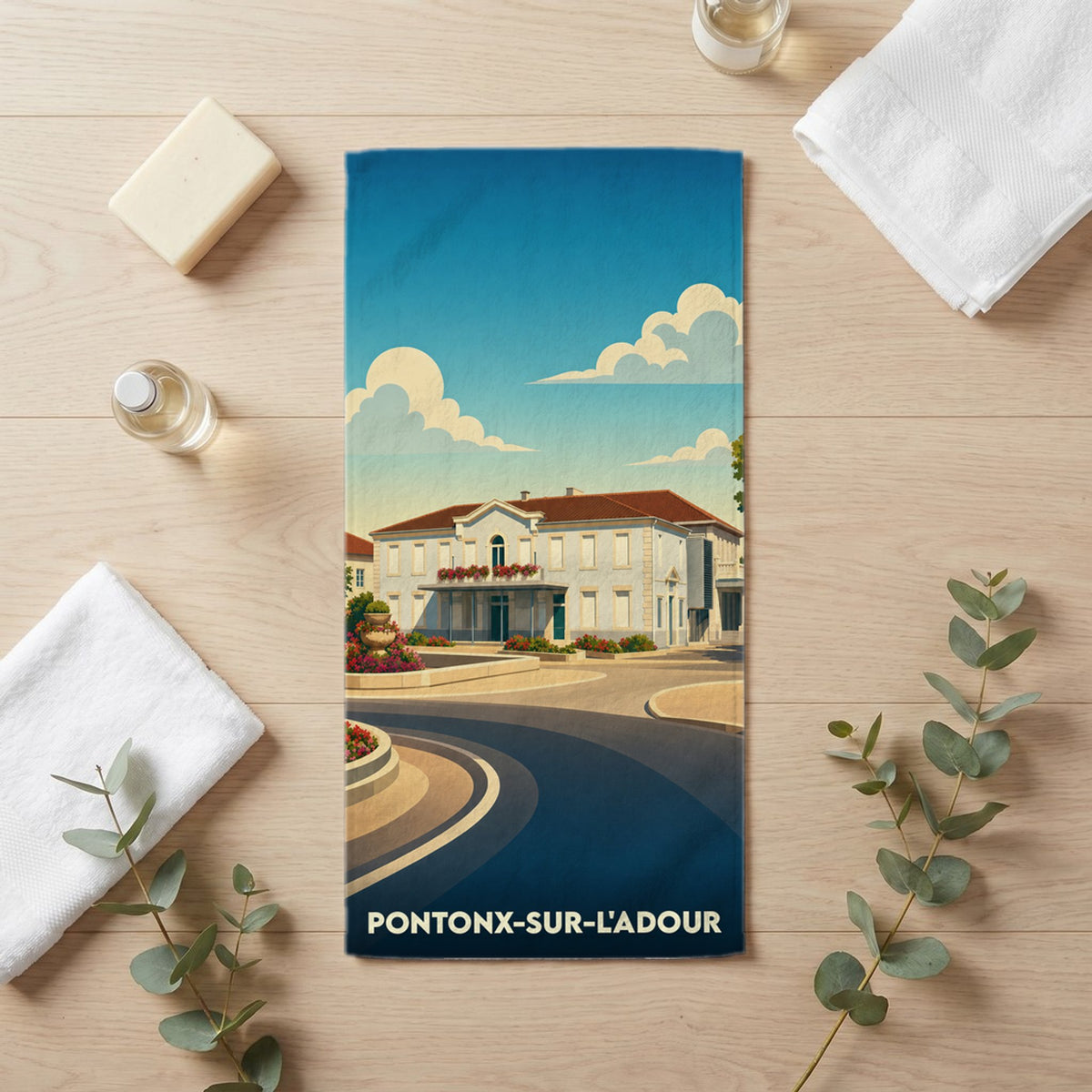 Serviette de bain 30 cm x 60 cm souvenir de Pontonx-sur-l'Adour