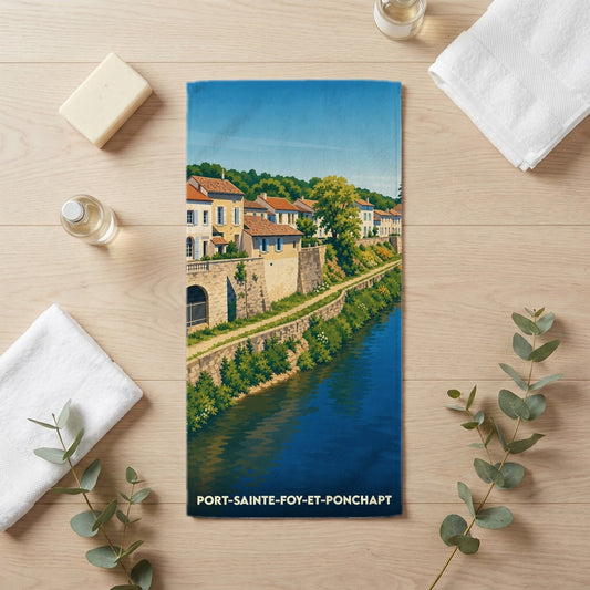 Serviette de bain 30 cm x 60 cm souvenir de Port-Sainte-Foy-et-Ponchapt