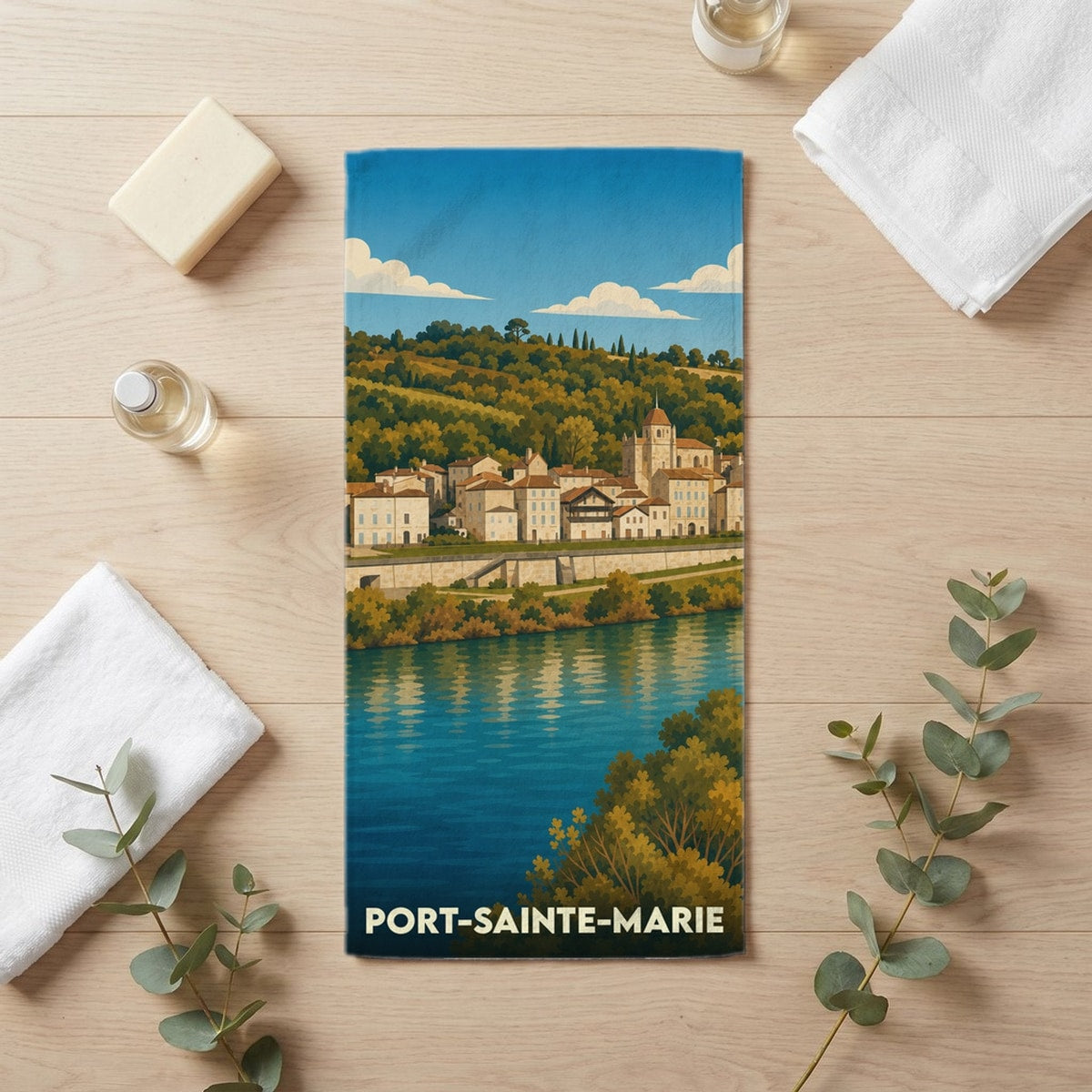 Serviette de bain 30 cm x 60 cm souvenir de Port-Sainte-Marie
