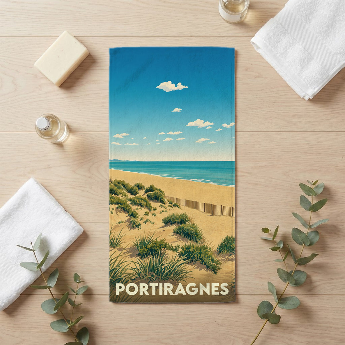 Serviette de bain 30 cm x 60 cm souvenir de Portiragnes
