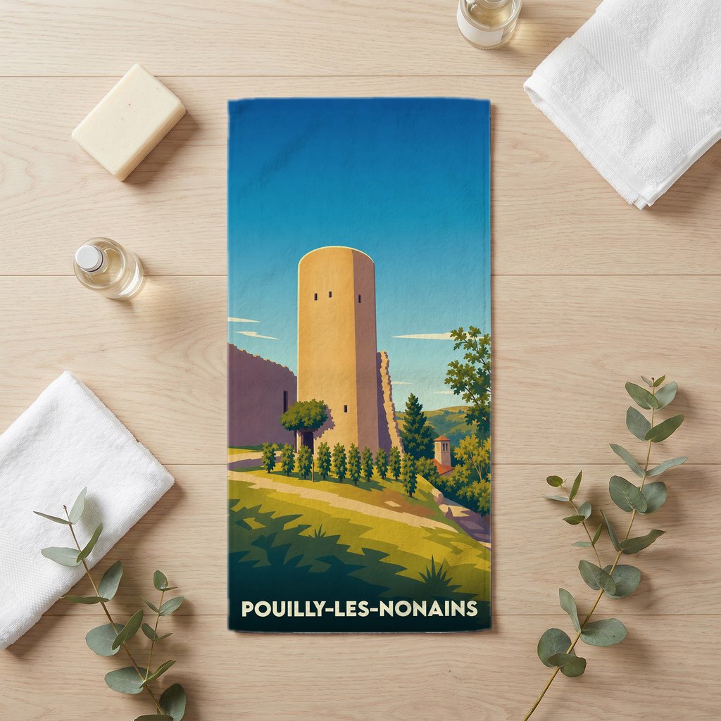 Serviette de bain 30 cm x 60 cm souvenir de Pouilly-les-Nonains