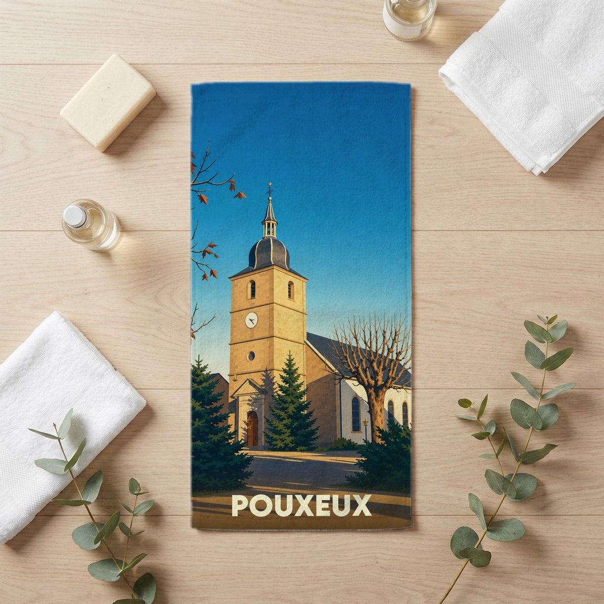 Serviette de bain 30 cm x 60 cm souvenir de Pouxeux