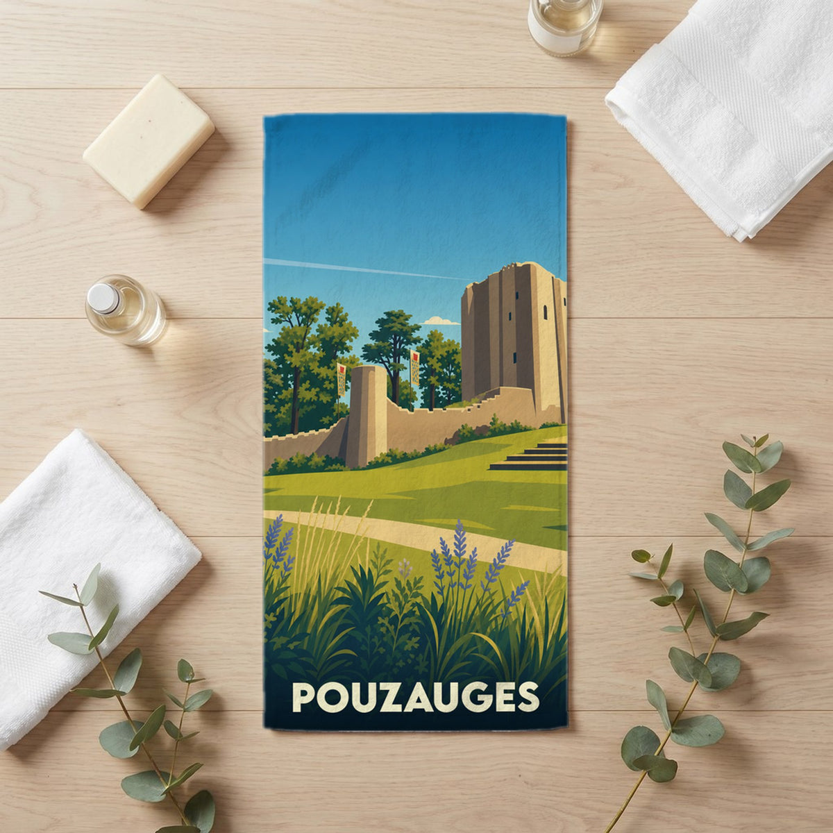 Serviette de bain 30 cm x 60 cm souvenir de Pouzauges