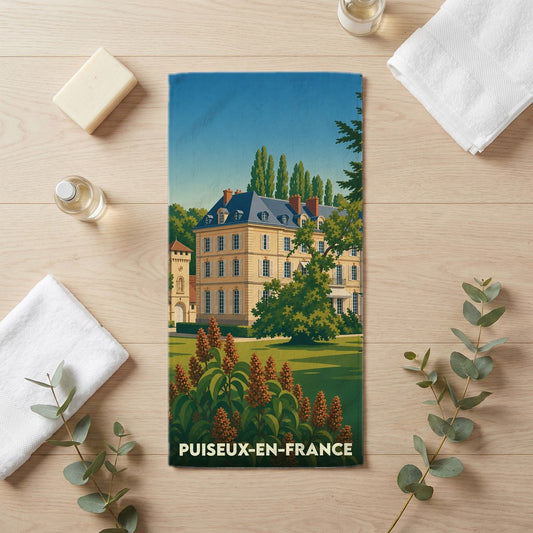 Serviette de bain 30 cm x 60 cm souvenir de Puiseux-en-France