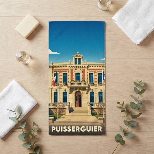 Serviette de bain 30 cm x 60 cm souvenir de Puisserguier