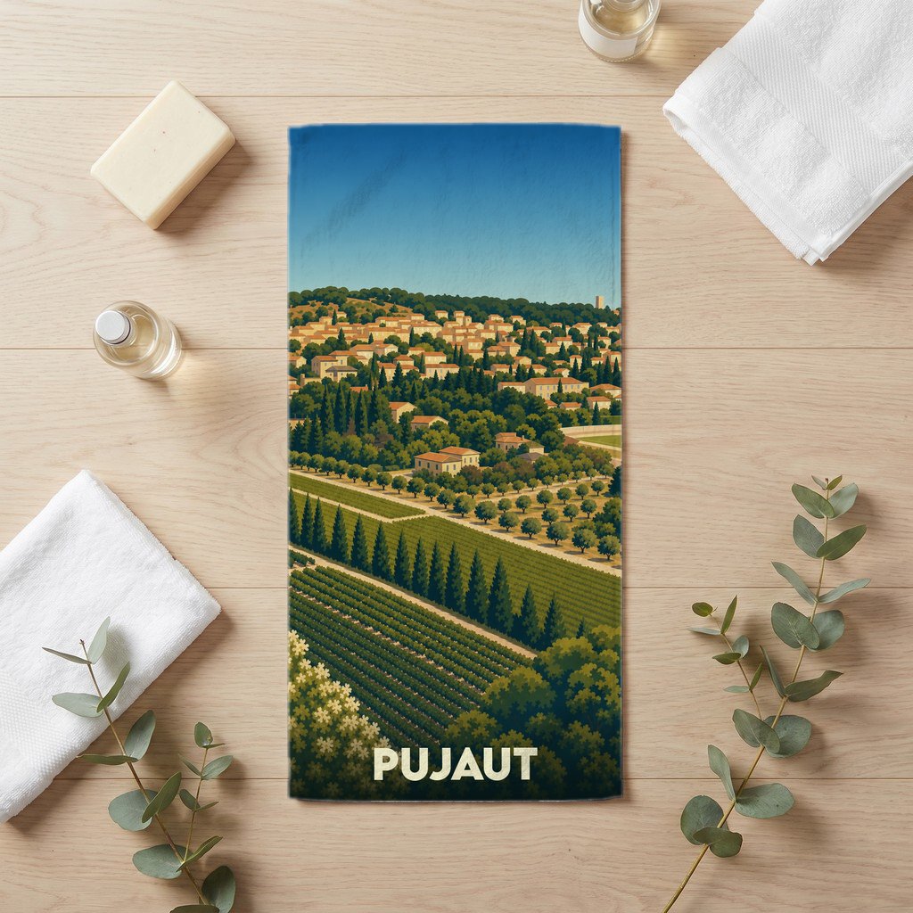 Serviette de bain 30 cm x 60 cm souvenir de Pujaut