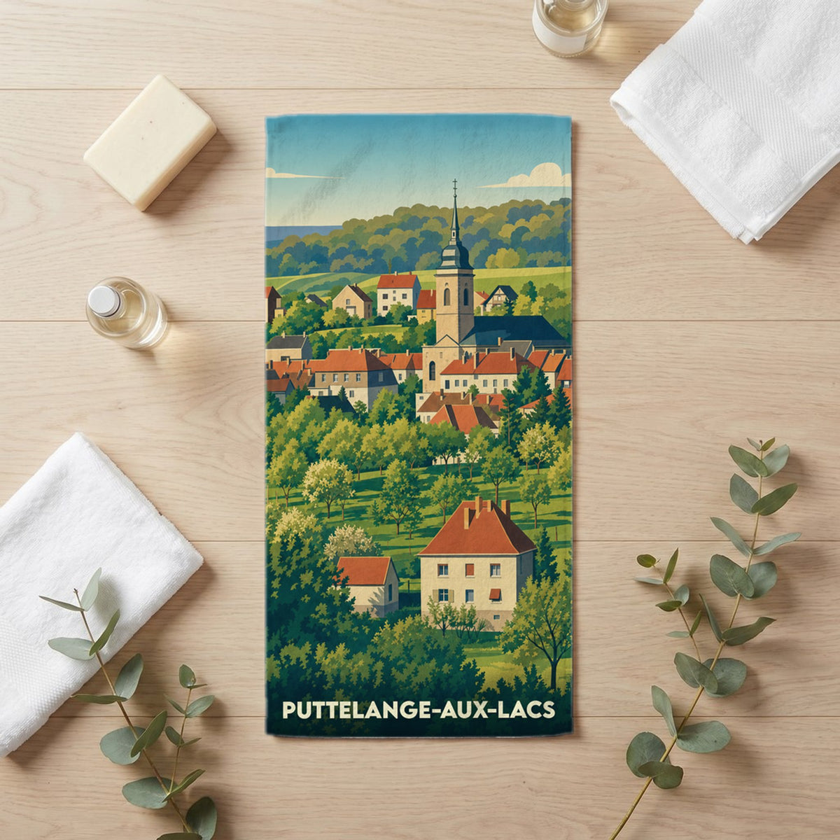Serviette de bain 30 cm x 60 cm souvenir de Puttelange-aux-Lacs