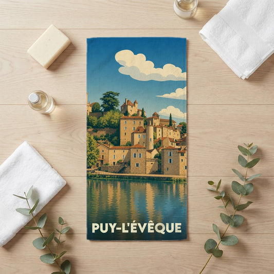 Serviette de bain 30 cm x 60 cm souvenir de Puy-l'Évêque