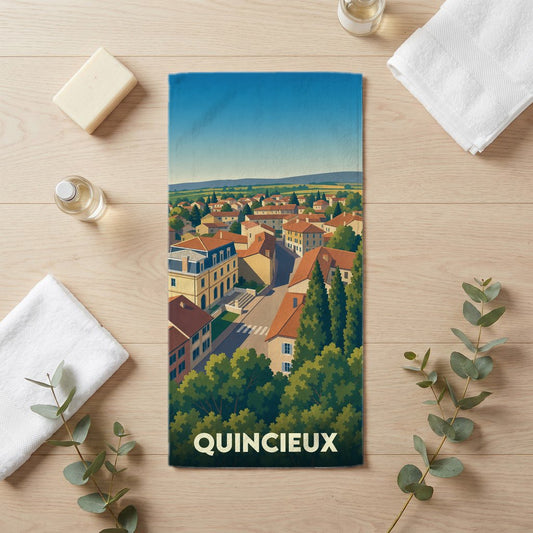 Serviette de bain 30 cm x 60 cm souvenir de Quincieux