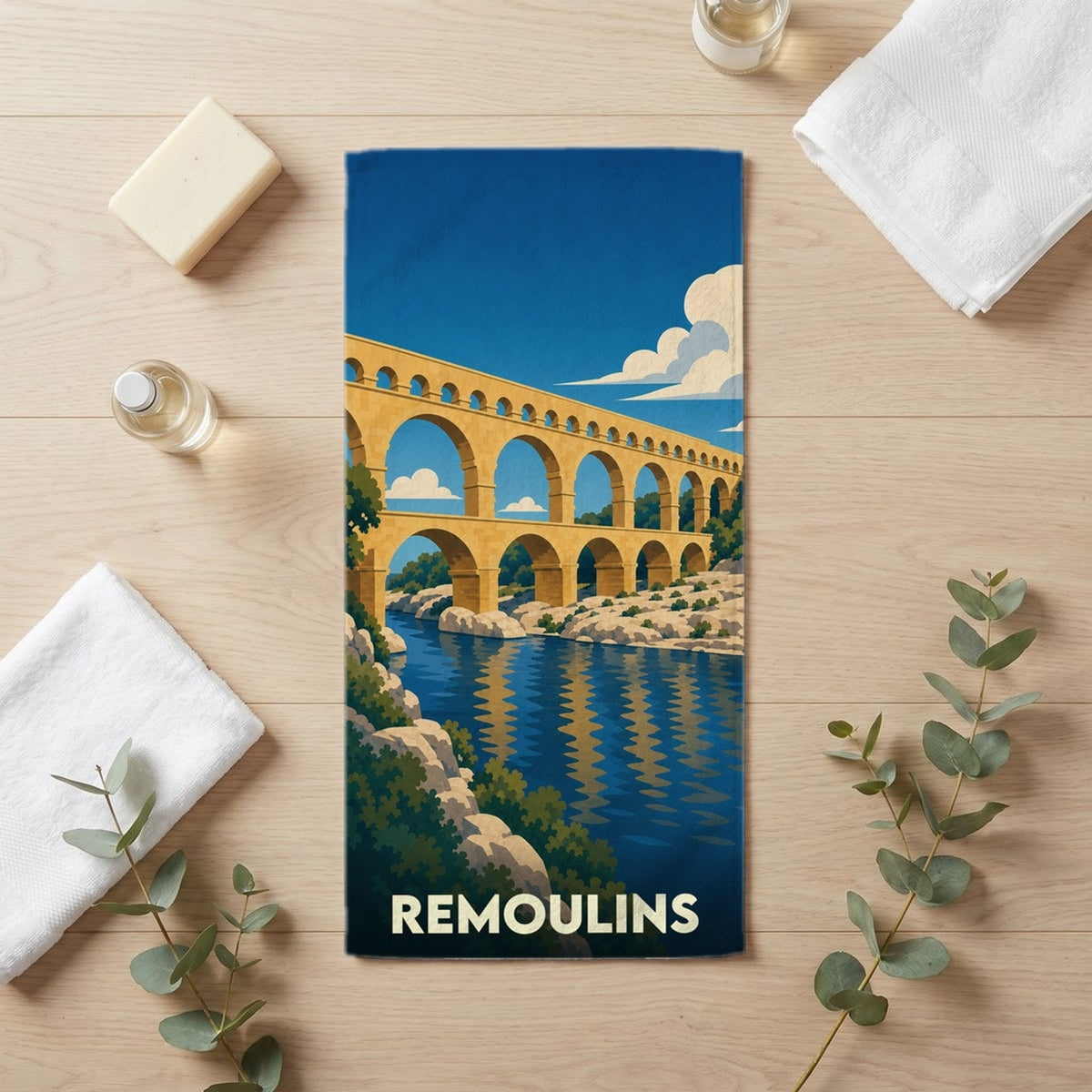 Serviette de bain 30 cm x 60 cm souvenir de Remoulins