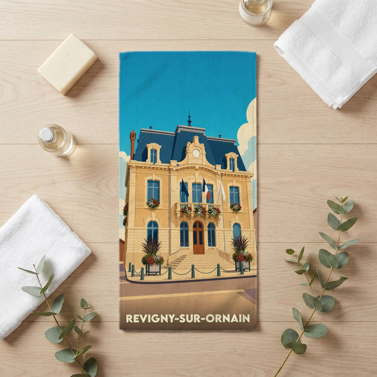 Serviette de bain 30 cm x 60 cm souvenir de Revigny-sur-Ornain
