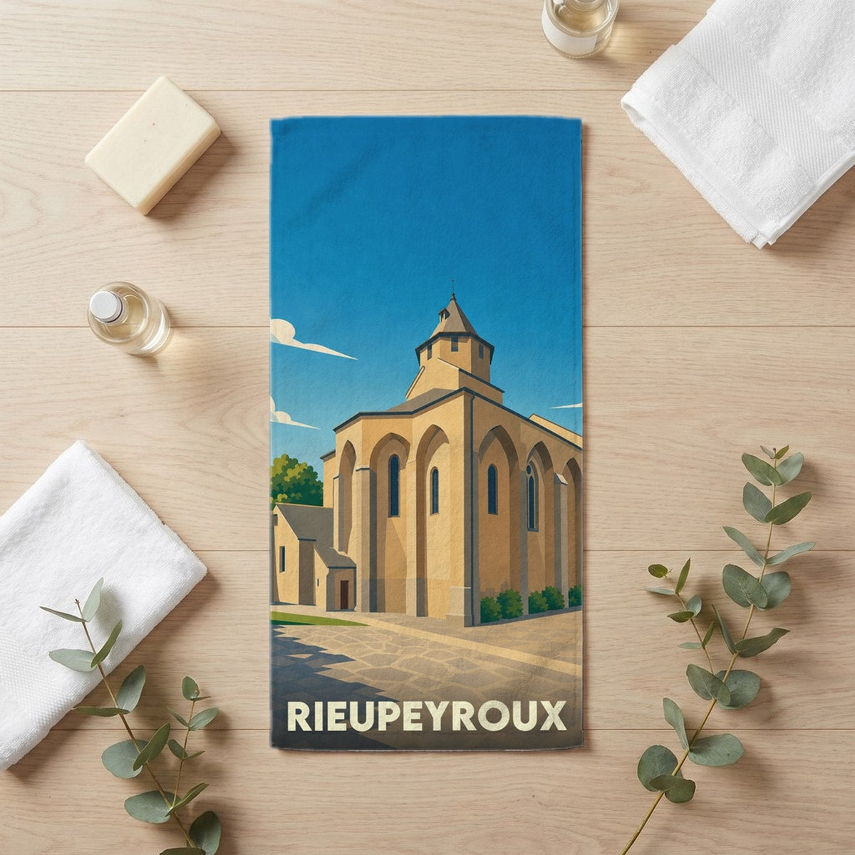 Serviette de bain 30 cm x 60 cm souvenir de Rieupeyroux
