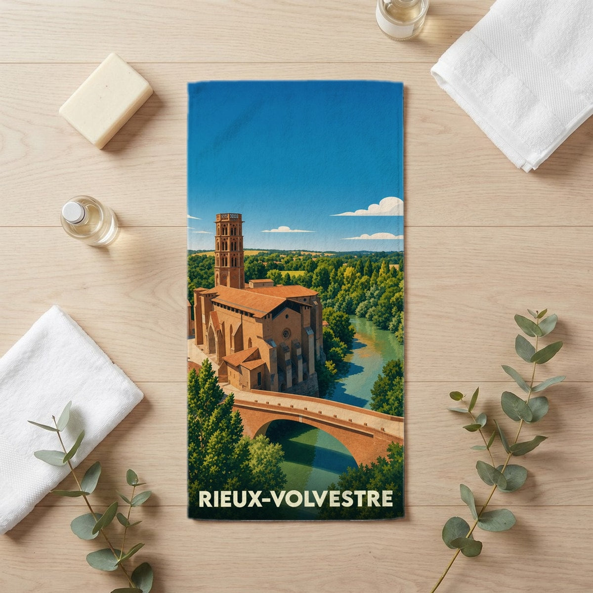 Serviette de bain 30 cm x 60 cm souvenir de Rieux-Volvestre