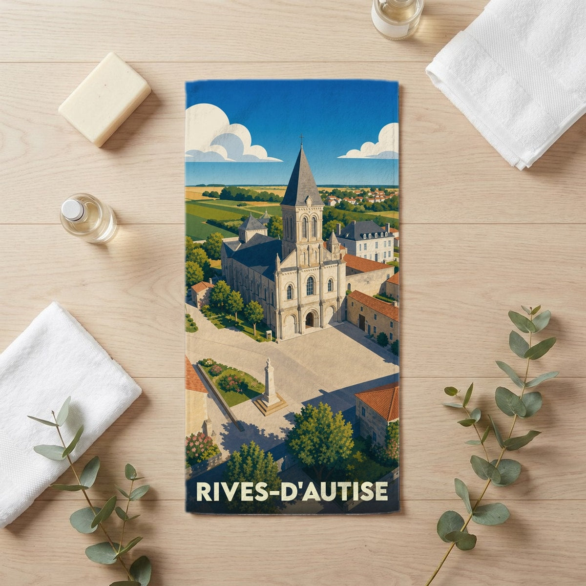 Serviette de bain 30 cm x 60 cm souvenir de Rives-d'Autise