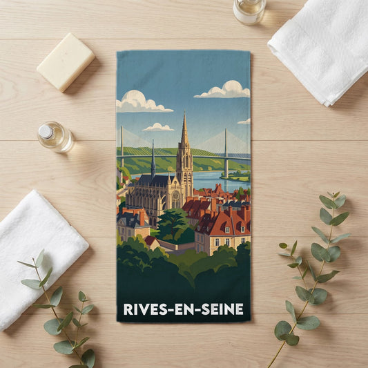 Serviette de bain 30 cm x 60 cm souvenir de Rives-en-Seine