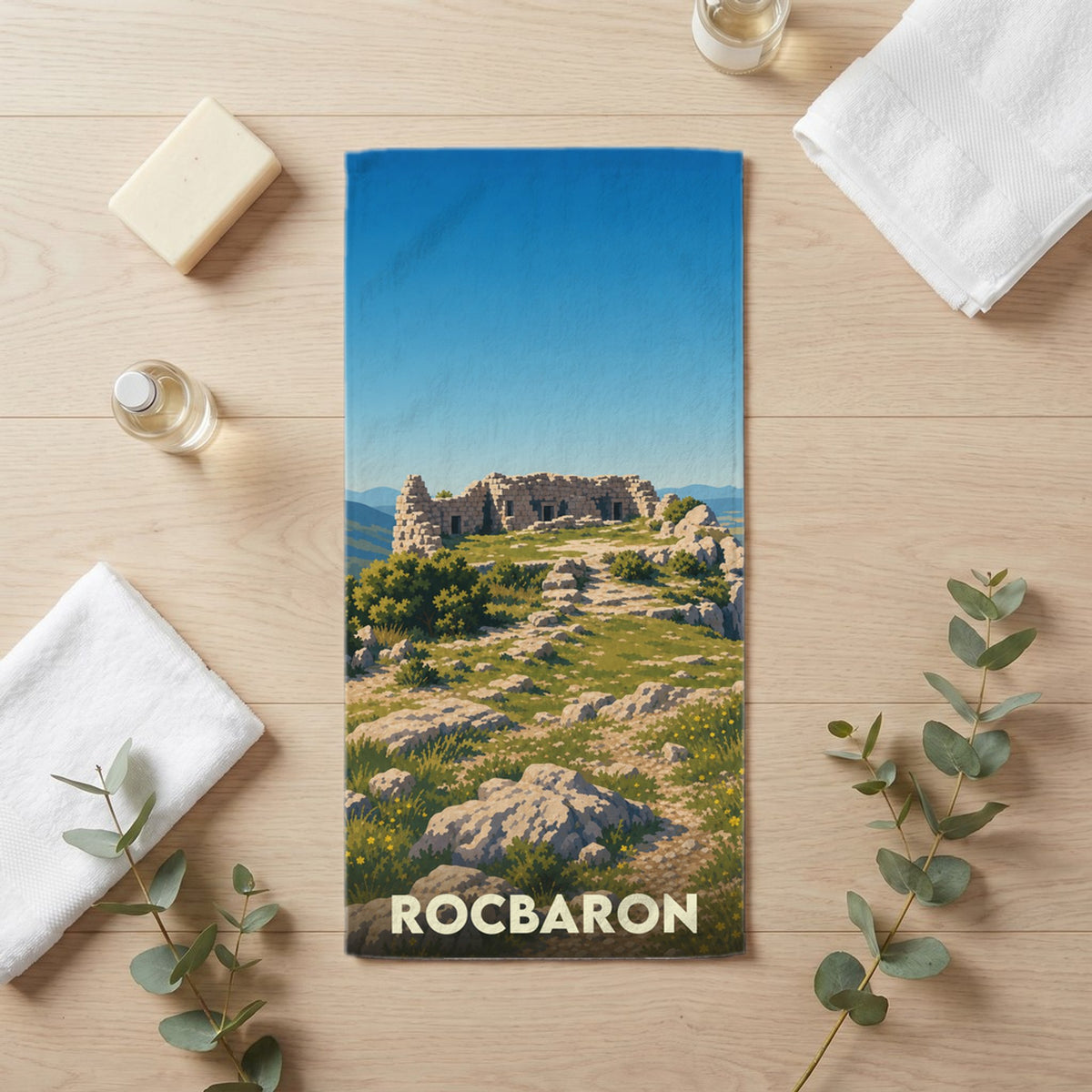 Serviette de bain 30 cm x 60 cm souvenir de Rocbaron
